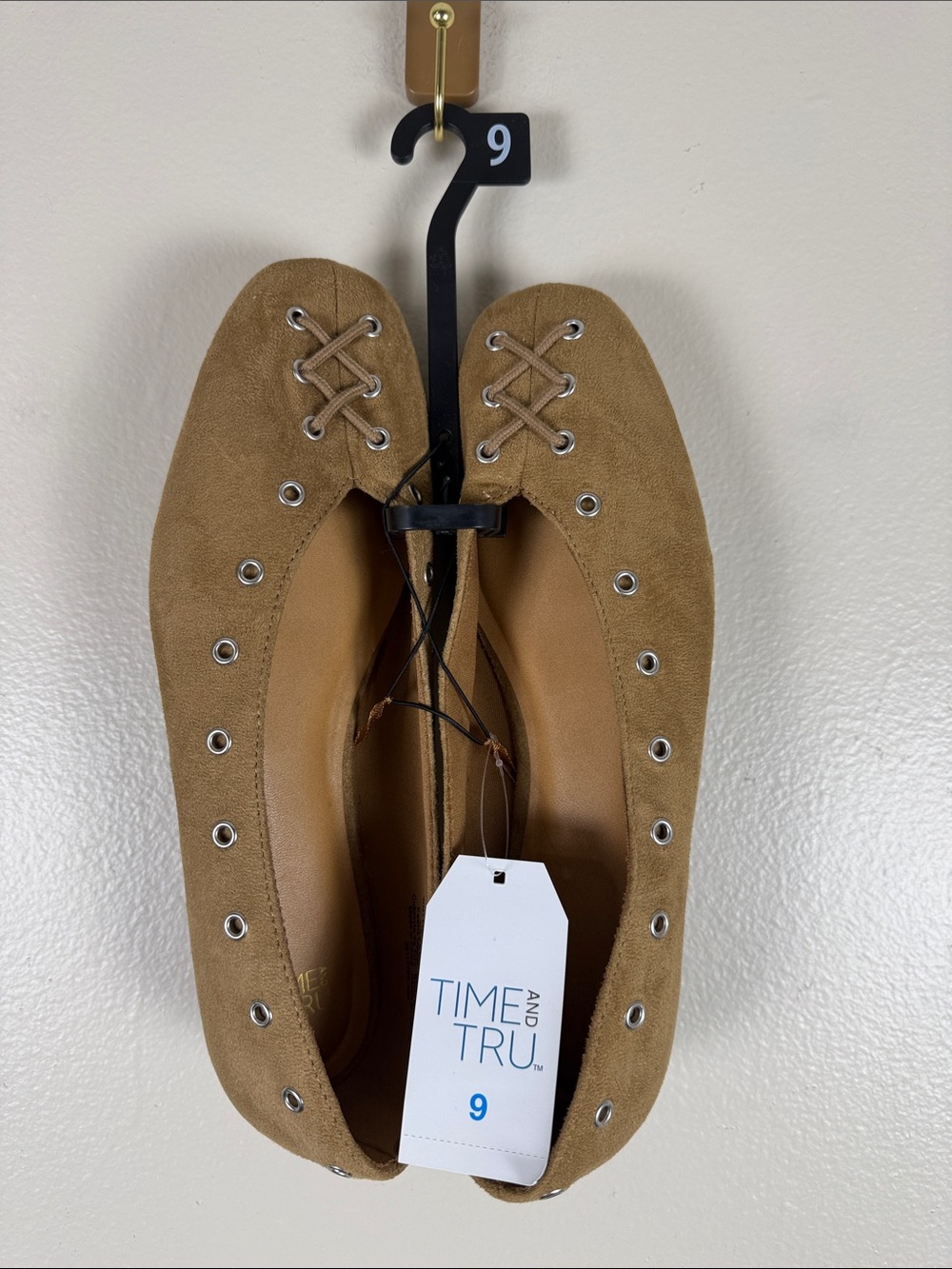 Time and Tru Tan Suede Lace-Up Ballet Flats. NEW Size 9